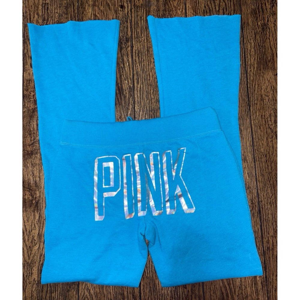 Vtg Y2K Pink Victoria's Secret Womens M Babydoll Flared Wide Leg Sweatpants Blue